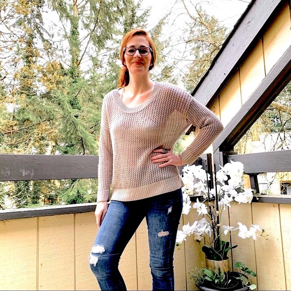 COLDWATER CREEK beige Sweater SZ XL open Knit drop-sleeve scoop neck Ramie boho - Picture 1 of 13